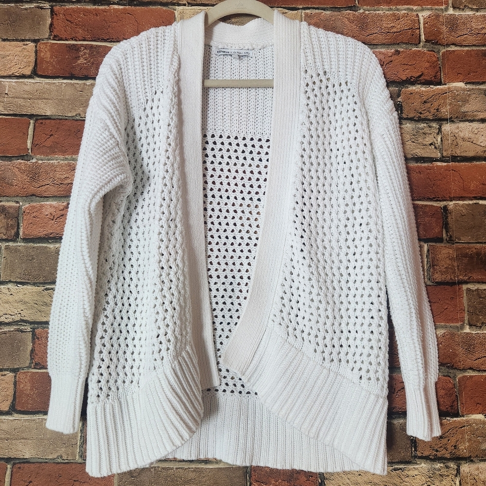 Express X Olivia Culpo White Chunky Open Knit Cardigan Size XS - Picture 2 of 14